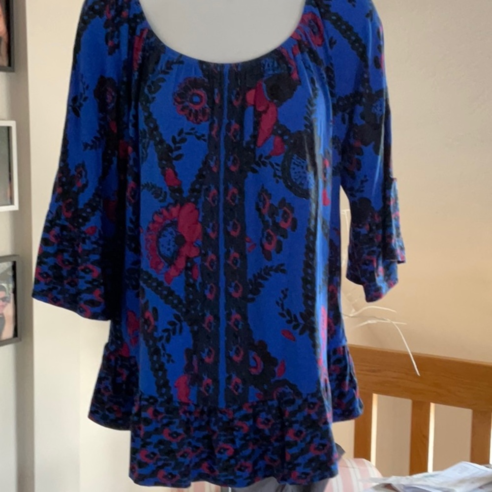 Style & Co. Blue and Black Peplum Blouse